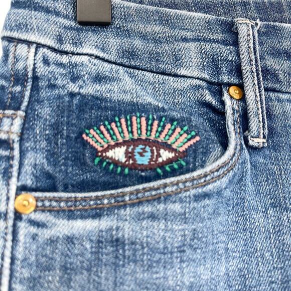 Mother High Waist Double Looker Ankle Fray Fruit Carts Evil Eye Size 25 - Picture 8 of 15